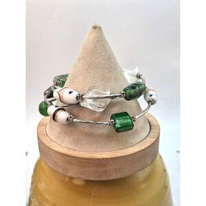 Green & White Murano Glass Bead Arm Cuff Wrap/Necklace